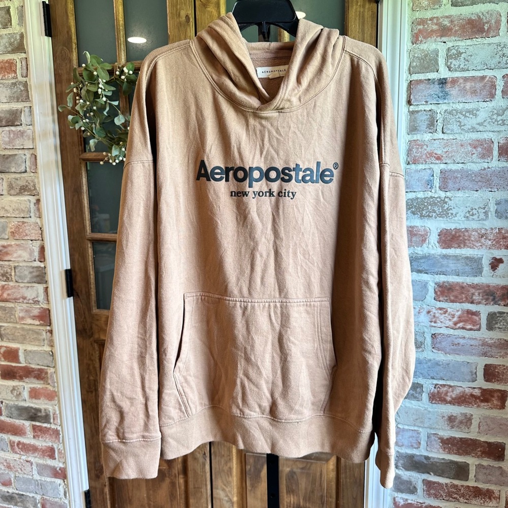 Aeropostale Hoodie Mens Brown New York City Logo Graphic Pullover Gorpcore XL